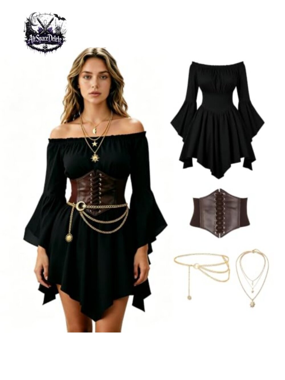 Renaissance Costume Women Medieval Pirate Dress Faux Leather Corset Halloween